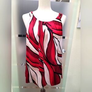 WHBM Red and Black Silk Sleeveless Top With Keyhole Neckline Size 12